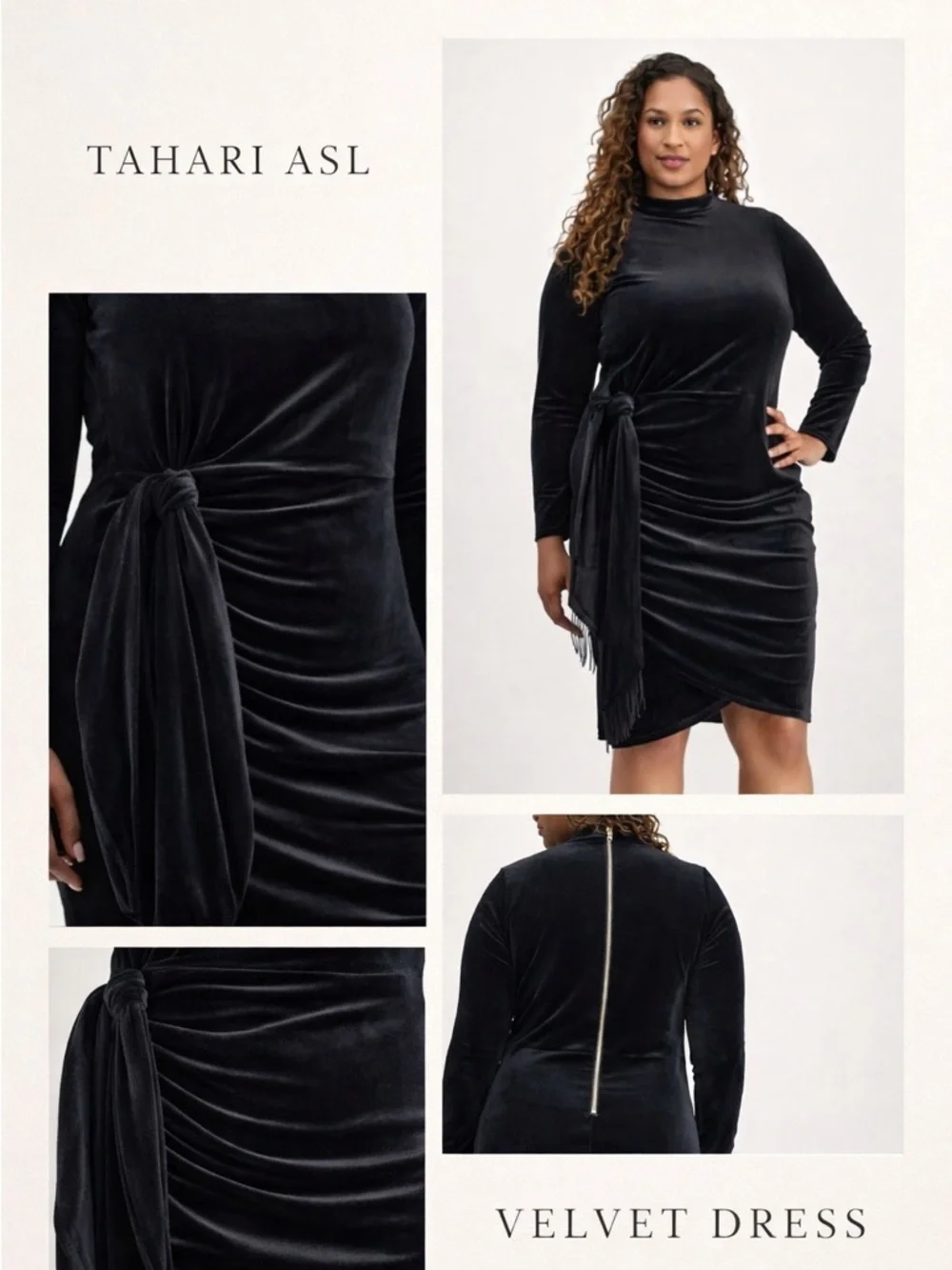 Tahari Plus Size Black Velvet Mock-Neck Draped Bodycon Dress 20W NWT - Picture 3 of 9